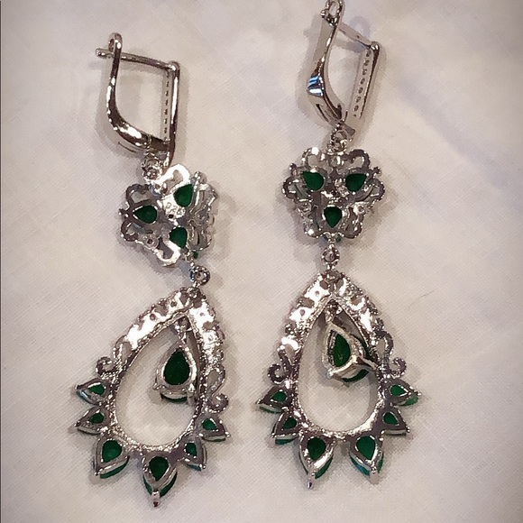 Real Emerald and CZ Cathedral Earrings - Picture 5 of 5